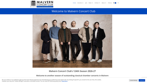 Screenshot of the Malvern Concert Club website