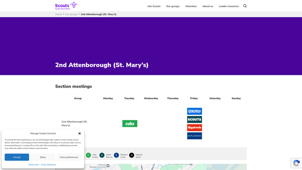 Screenshot of the 2nd Attenborough (St Marys) Scout Group website