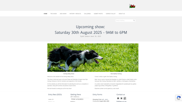 Screenshot of the Ceiriog Valley Sheep Dog Society website