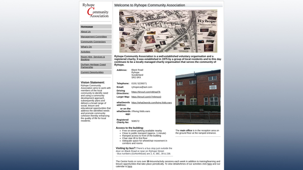 Screenshot of the Ryhope Community Association website