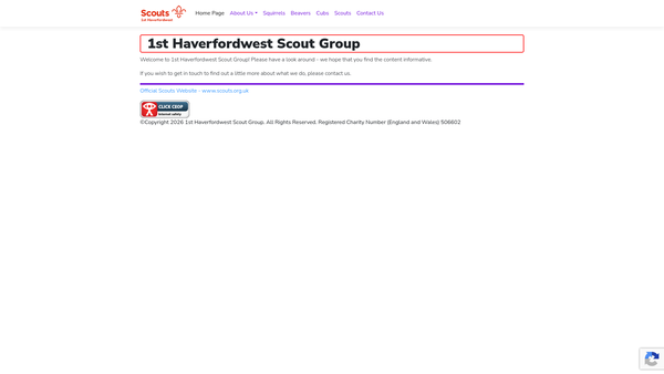 Screenshot of the 1st Haverfordwest Scout Group website