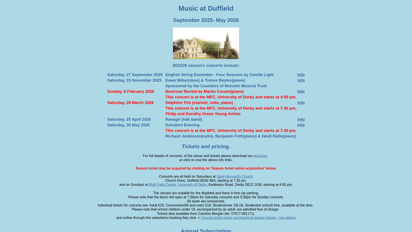 Screenshot of the Music At Duffield website