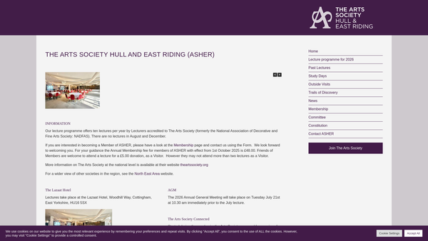 Screenshot of the Arts Society-Hull & East Riding website