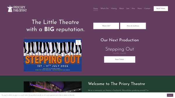 Screenshot of the The Priory Theatre Company website