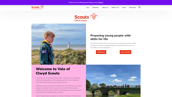 Screenshot of the Vale Of Clwyd (Denbighshire) District Scout Council website