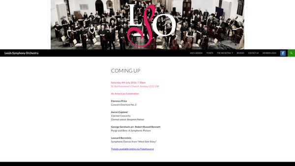 Screenshot of the The Leeds Symphony Orchestra website