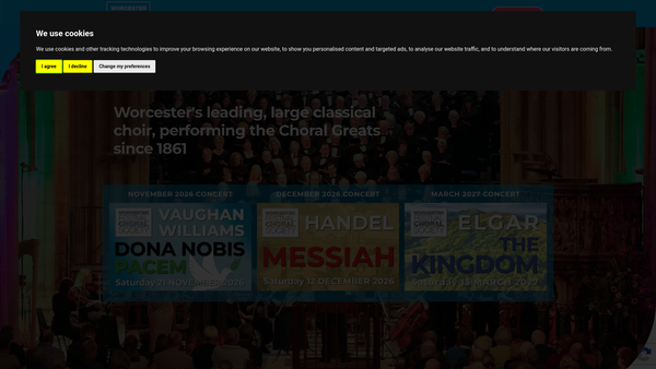 Screenshot of the Worcester Festival Choral Society website