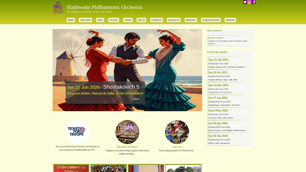 Screenshot of the Slaithwaite Philharmonic Orchestral Society website
