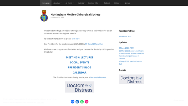 Screenshot of the The Nottingham Medico-Chirurgical Society Charity website