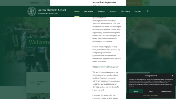 Screenshot of the Queen Elizabeth Schools Association website