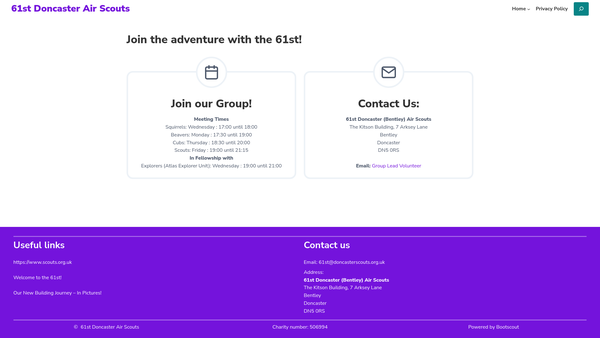 Screenshot of the 61st Doncaster (Bentley) Air Scout Group website