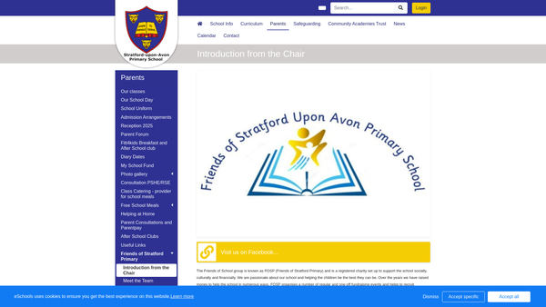 Screenshot of the Friends Of Stratford Primary website