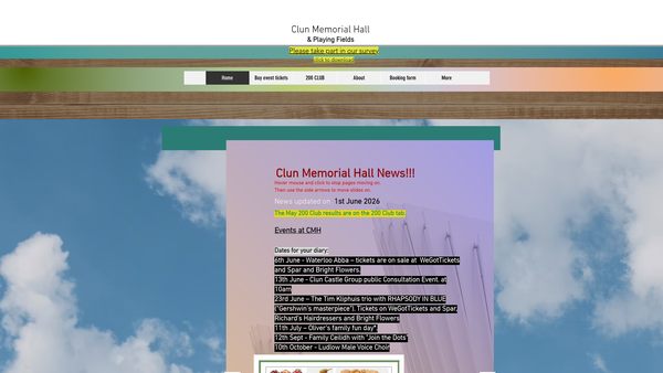 Screenshot of the Clun And District Memorial Hall And Playing Fields Charity website
