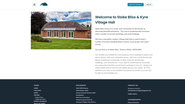 Screenshot of the Stoke Bliss And Kyre Village Hall website