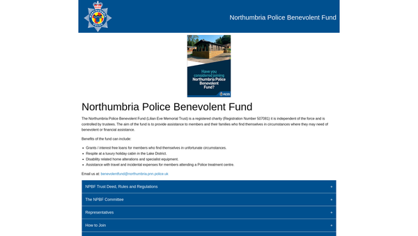Screenshot of the The Northumbria Police (Lilian Eve Memorial) Trust website
