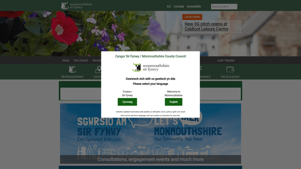 Screenshot of the The Monmouthshire County Council Welsh Church Act Fund website