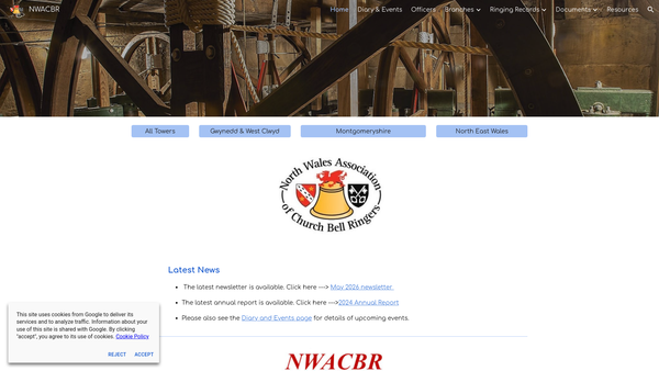 Screenshot of the North Wales Association Of Church Bell Ringers, Bell Restoration Fund website