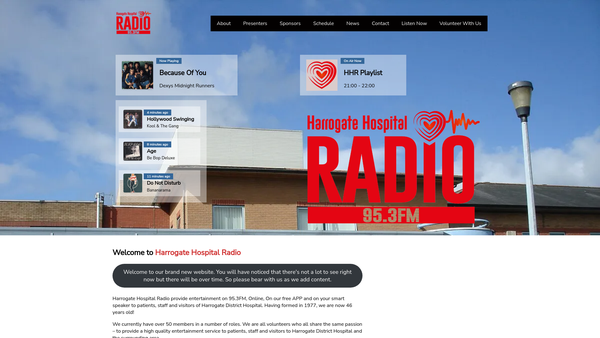 Screenshot of the Harrogate Hospital Radio Society website