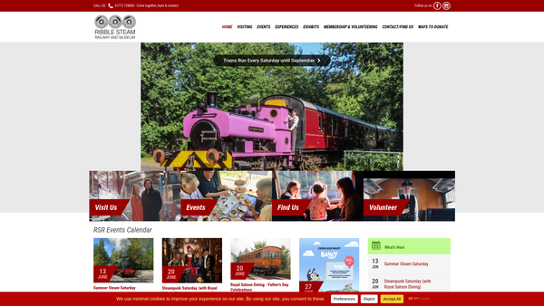 Screenshot of the Ribble Steam Railway Limited website