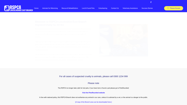 Screenshot of the Royal Society For The Prevention Of Cruelty To Animals Lincolnshire East Branch website