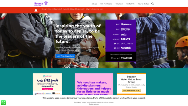 Screenshot of the Water Orton Scout Group website