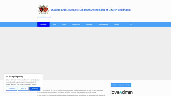 Screenshot of the The Durham And Newcastle Diocesan Association Of Church Bell Ringers website
