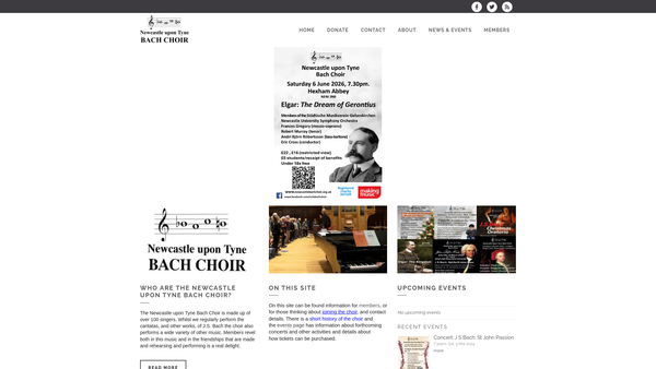 Screenshot of the Newcastle Upon Tyne Bach Choir Society website