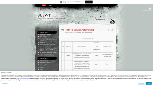 Screenshot of the Shaheed Udham Singh Welfare Trust (Birmingham) website