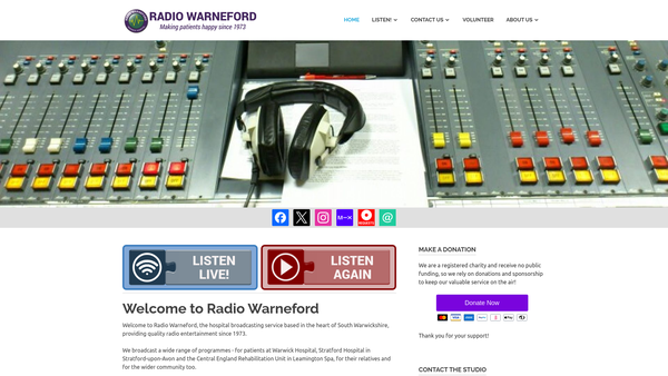 Screenshot of the South Warwickshire Hospital Broadcasting Association website