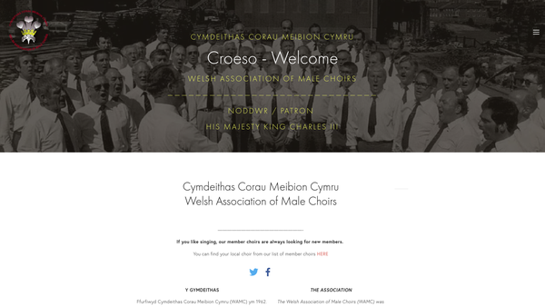Screenshot of the Welsh Association Of Male Choirs website