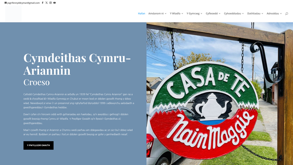 Screenshot of the Cymdeithas Cymru-Ariannin website