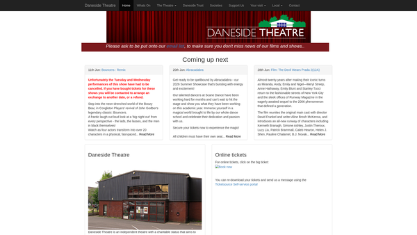 Screenshot of the Daneside Community Theatre Trust Limited website