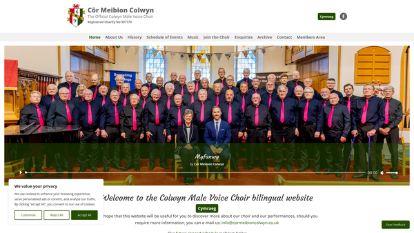 Screenshot of the Cor Meibion Colwyn website