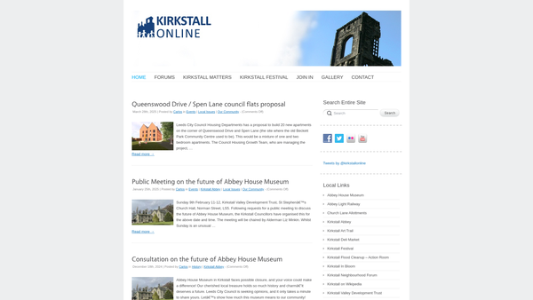 Screenshot of the Kirkstall Village Community Association website