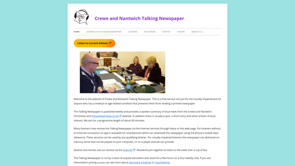 Screenshot of the Crewe And Nantwich District Talking Newspaper website