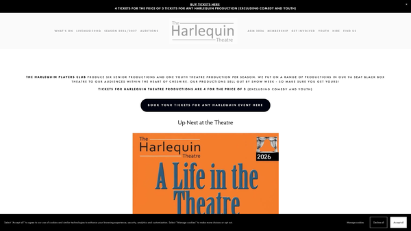 Screenshot of the The Harlequin Players Club website