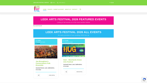 Screenshot of the Leek Arts Festival website