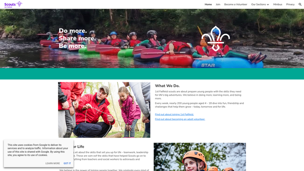Screenshot of the 1st Fatfield Scout Group website