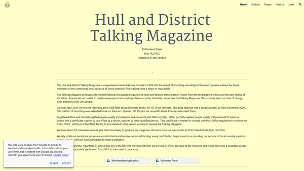 Screenshot of the Hull And District Talking Magazine For The Blind website
