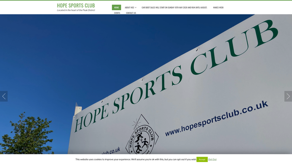 Screenshot of the The Hope Sports Club website