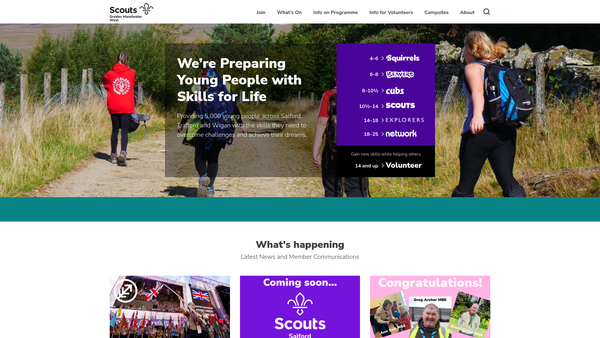 Screenshot of the Greater Manchester West County Scout Council website