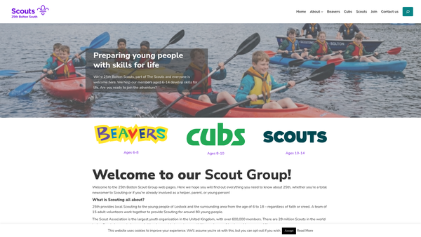 Screenshot of the Lostock (25Th Bolton) Scout Group website