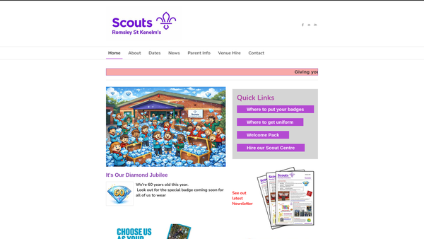 Screenshot of the Romsley St Kenelm's Scout Group website