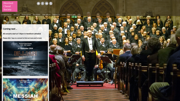 Screenshot of the Hereford Choral Society website
