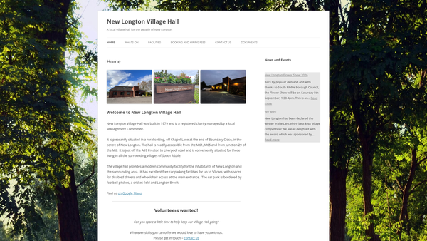 Screenshot of the New Longton Village Hall website