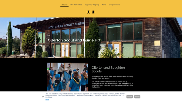Screenshot of the 1st New Ollerton And Boughton Group Of The Boy Scouts Association website
