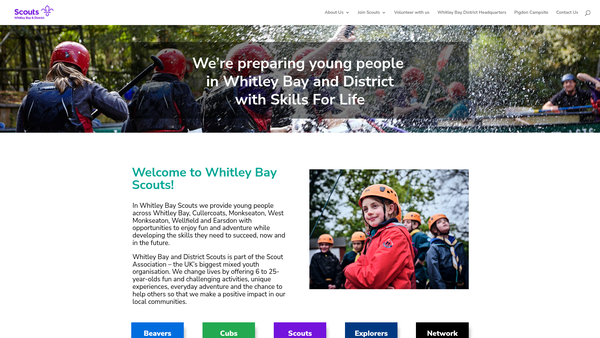Screenshot of the Whitley Bay District Scout Council website