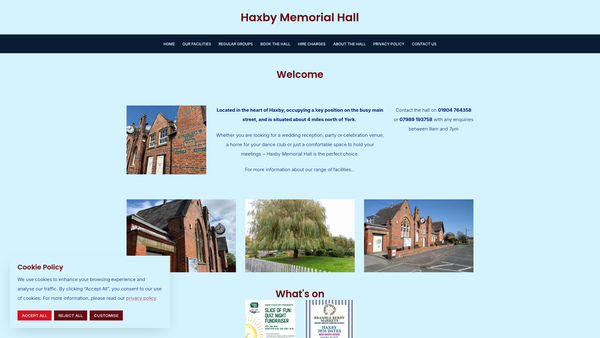 Screenshot of the Haxby Village Hall website
