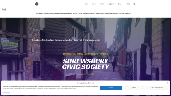 Screenshot of the Shrewsbury Civic Society Trust Limited website