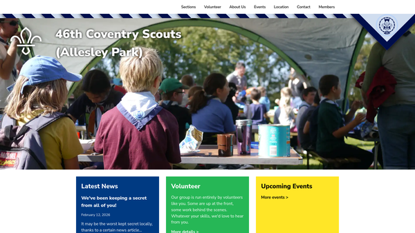 Screenshot of the 46th Coventry (Allesley Park ) Scout Group website